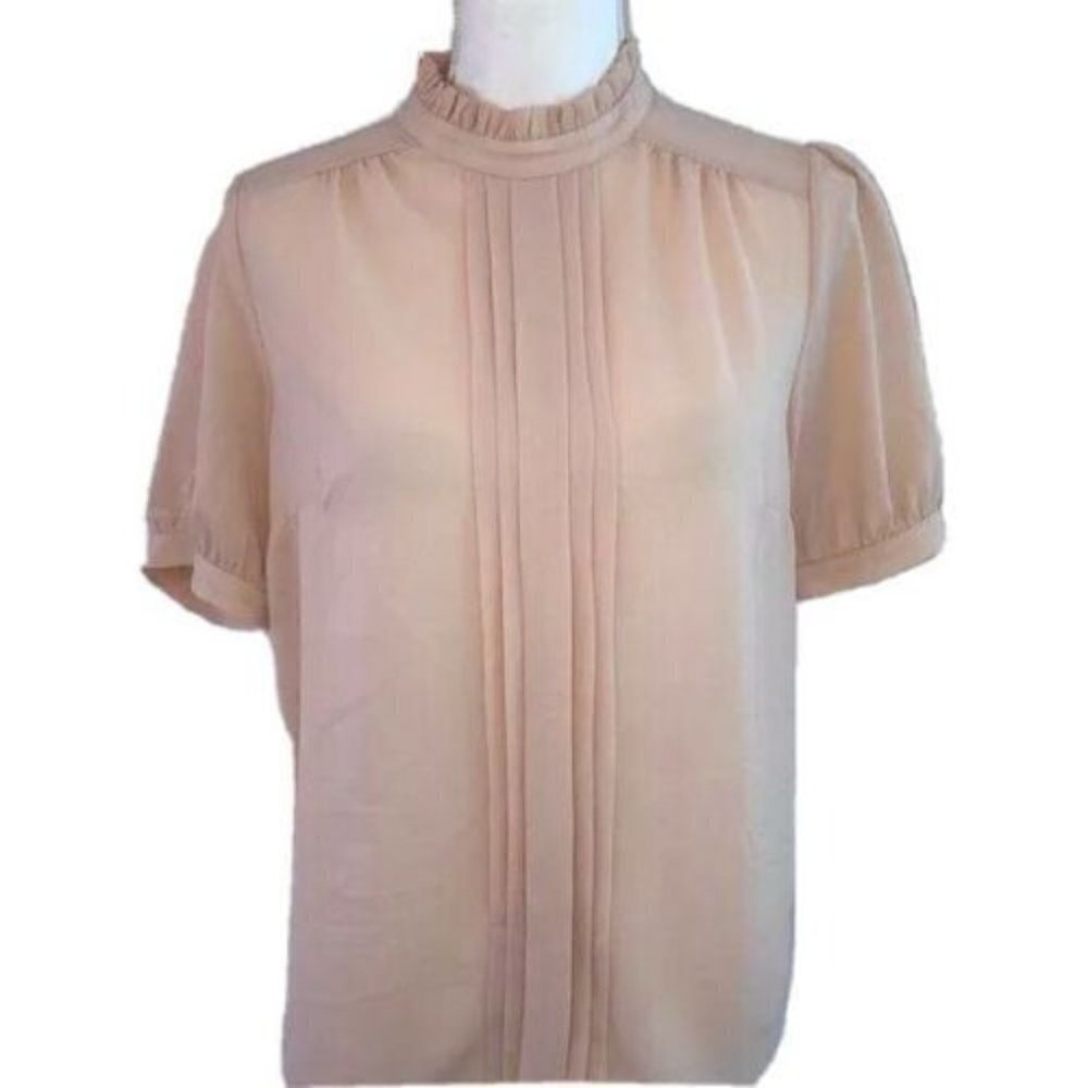 Monteau Top Size Large L Womens Short Sleeve High Neck Peach